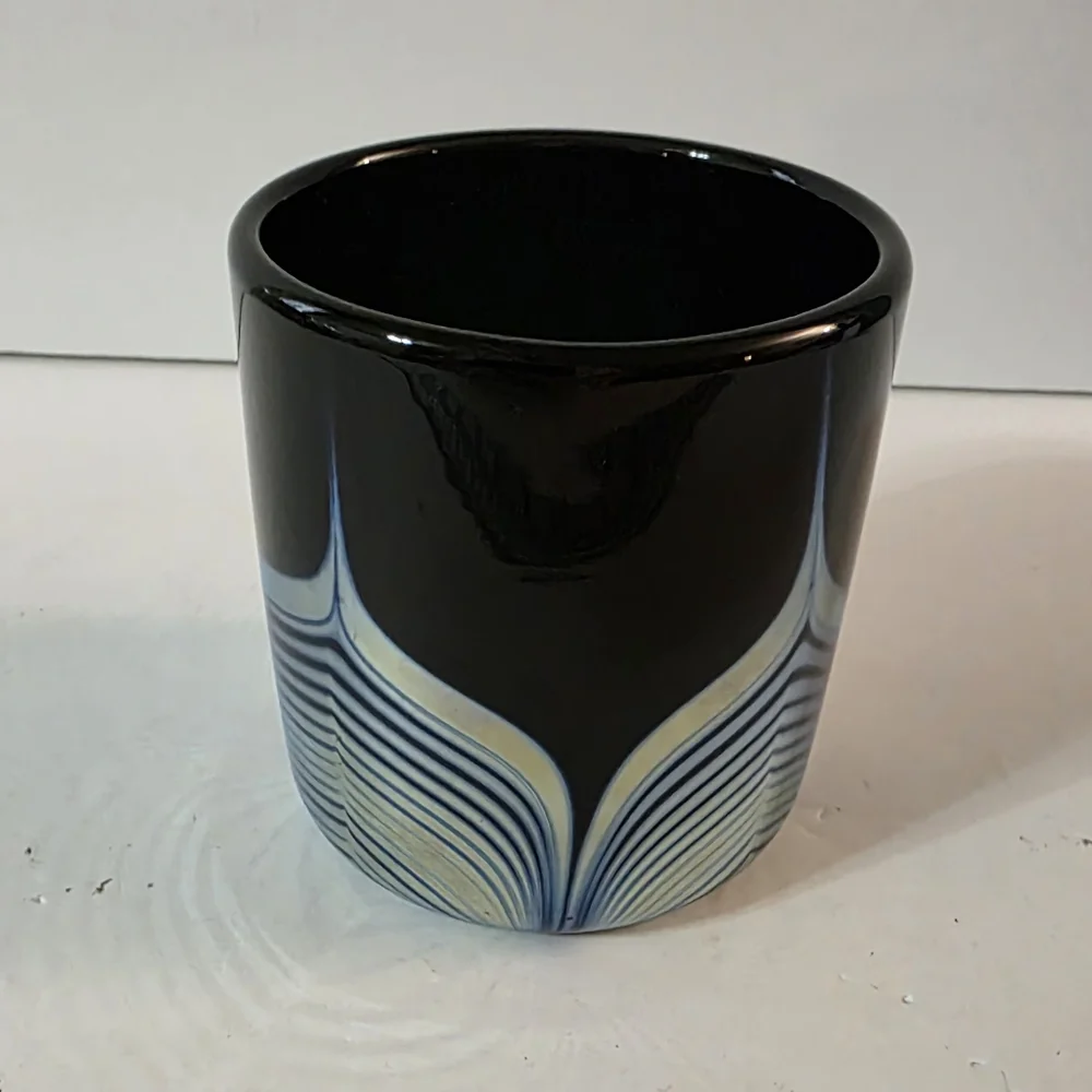 Steven Correia Art Glass Old Fashioned Drink Glass Hand Blown Feathered Design